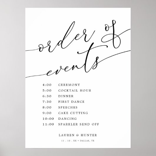 Elegante Kalligrafie Bruiloft Orde van Evenementen Poster (Voorkant)