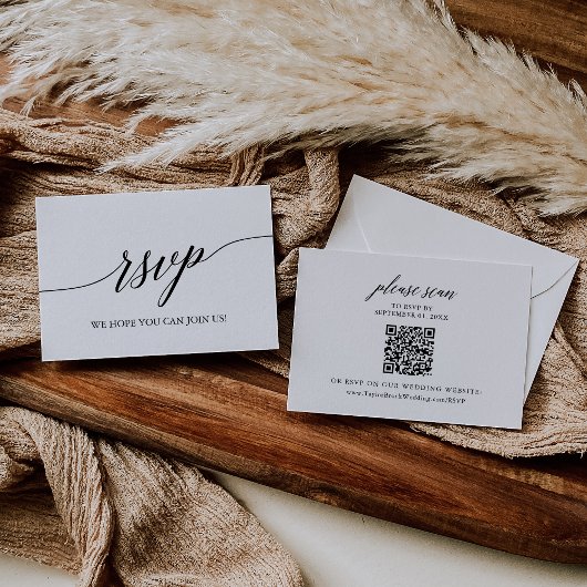 Elegante kalligrafie bruiloft QR-code RSVP-kaart RSVP Kaartje