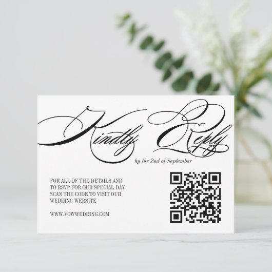Elegante kalligrafie bruiloft QR-code RSVP-kaart RSVP Kaartje (Staand voorkant)