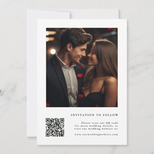 Elegante kalligrafie bruiloft QR-code Save The Date (Achterkant)