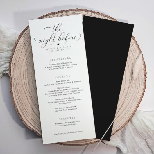 Elegante kalligrafie bruiloft repetitie diner menu