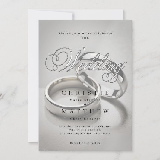 Elegante kalligrafie bruiloft ringen uitnodiging (Voorkant)