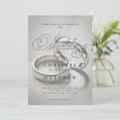 Elegante kalligrafie bruiloft ringen uitnodiging (Staand voorkant)