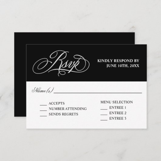 Elegante Kalligrafie Bruiloft RSVP met Entree (Voorkant / Achterkant)