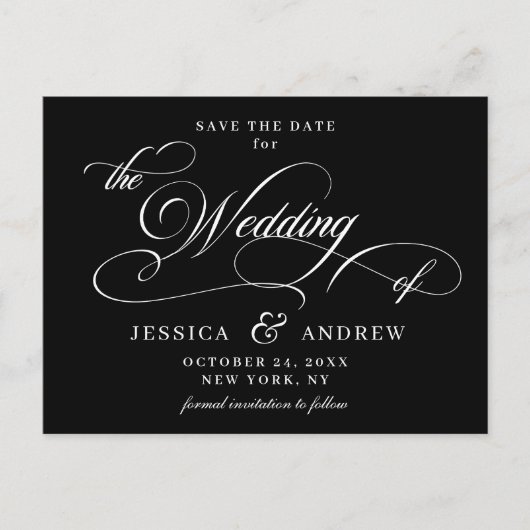 Elegante Kalligrafie Bruiloft Save the Date Briefk Briefkaart (Voorkant)