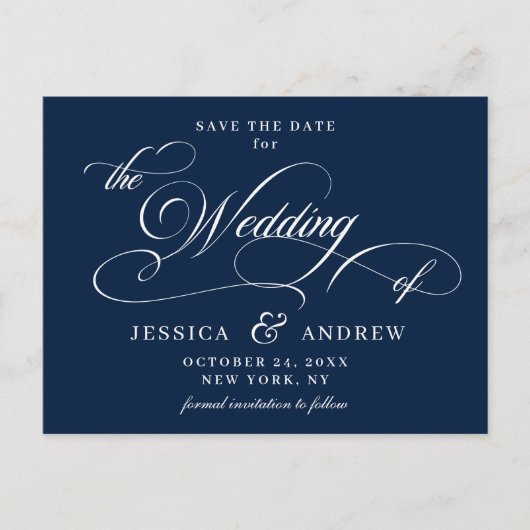 Elegante Kalligrafie Bruiloft Save the Date Briefk Briefkaart (Voorkant)
