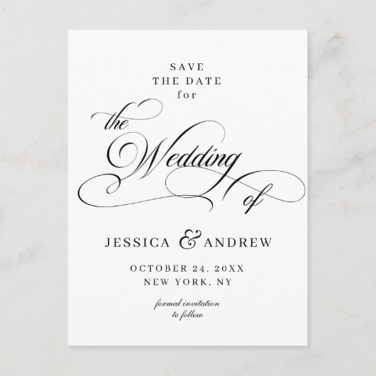 Elegante Kalligrafie Bruiloft Save the Date Briefk Briefkaart (Voorkant)