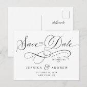 Elegante Kalligrafie Bruiloft Save the Date Briefk Briefkaart (Voorkant / Achterkant)