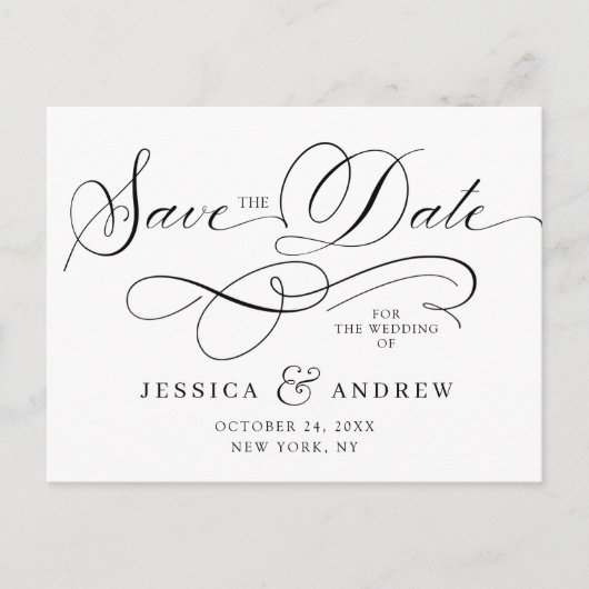 Elegante Kalligrafie Bruiloft Save the Date Briefk Briefkaart (Voorkant)