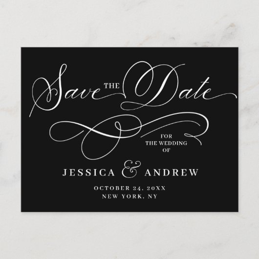 Elegante Kalligrafie Bruiloft Save the Date Briefk Briefkaart (Voorkant)