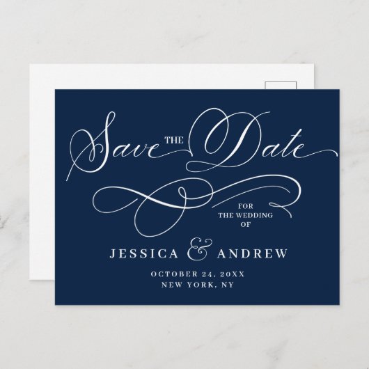 Elegante Kalligrafie Bruiloft Save the Date Briefk Briefkaart (Voorkant / Achterkant)
