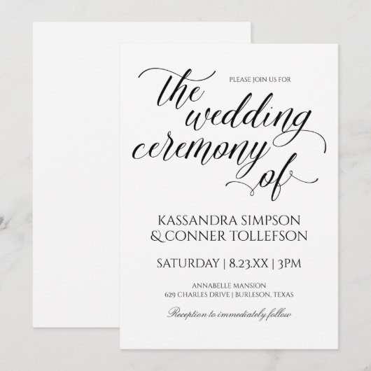 Elegante kalligrafie bruiloft uitnodigingen | Zwar (Voorkant / Achterkant)