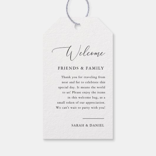 Elegante kalligrafie bruiloft welkom taslabels cadeaulabel (Achterkant)