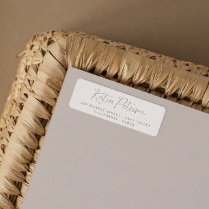 Elegante kalligrafie bruin & crème retouradres etiket