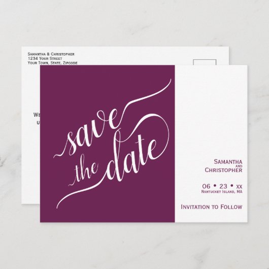Elegante kalligrafie Cassis Wedding Save the Date Aankondigingskaart (Voorkant / Achterkant)