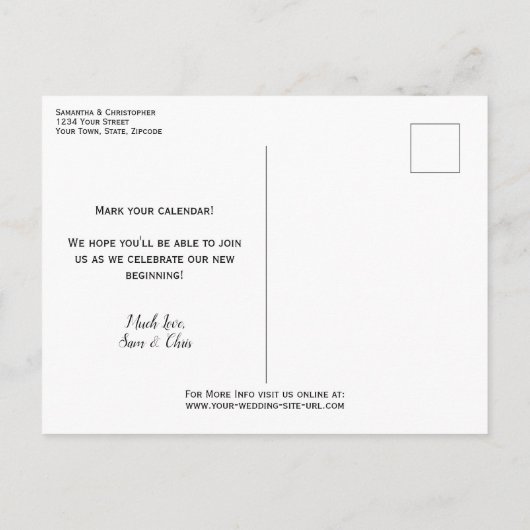 Elegante kalligrafie Cassis Wedding Save the Date Aankondigingskaart (Achterkant)