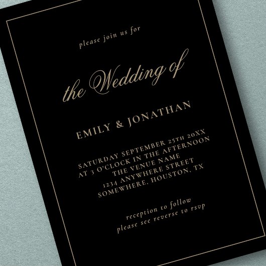 Elegante kalligrafie Champagne Goud Zwart Bruiloft Kaart