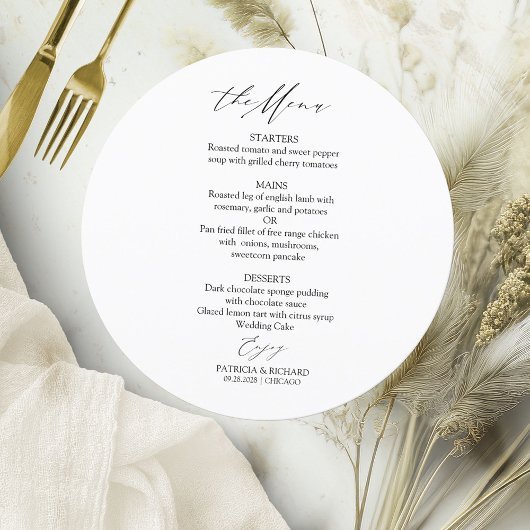 Elegante kalligrafie cirkel bruiloft menu Kaart