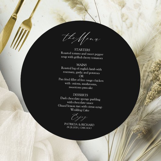Elegante kalligrafie cirkel bruiloft menu Kaart