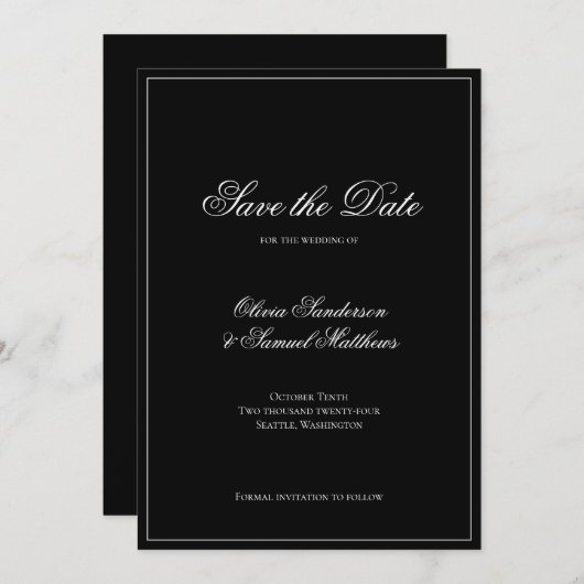 Elegante kalligrafie Classic Black Border Bruiloft Save The Date (Voorkant / Achterkant)