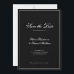 Elegante kalligrafie Classic Black Border Bruiloft Save The Date<br><div class="desc">Introductie van onze Elegante Kalligrafie Bruiloft Save the Date: een klassiek, zwart-wit ontwerp dat tijdloze charme uitstraalt. Met ingewikkelde kalligrafie en een gepersonaliseerd monogram op de achterkant, geeft deze save de datum de essentie van romance en verfijning weer. Eenvoudig maar toch boeiend, het zet de perfecte toon voor uw onvergetelijke...</div>