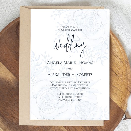 Elegante kalligrafie Classic Blauw Bloemen Eenvoud Kaart