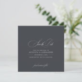 Elegante kalligrafie Classic Chic Donker Grijs Save The Date (Staand voorkant)