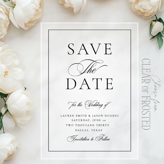 Elegante Kalligrafie Classic Wedding Save the Date Acryl Uitnodigingen