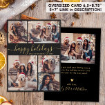 Elegante kalligrafie collage Kerstmis gelukkig Feestdagenkaart<br><div class="desc">Prettige feestdagen Elegant Minimal Modern Elegant Kalligrafie Zwart en Goud 5 Fotocollage "^" Script Kerstvakantie Kaart. LET OP, DEZE KAARTEN VAN 6, 5" X 8, 75" GROOTTE ZIJN GROTER DAN GEMIDDELD, VANWEGE DE GROTERE KAART GROOTTE, IS HET BIJNA ZEKER DAT DE VERZENDKOSTEN HOGER ZULLEN ZIJN. ALS U DE VOORKEUR GEEFT...</div>