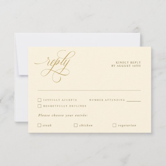Elegante kalligrafie Cream Gouden Maaltijd Keuze RSVP Kaartje (Voorkant)