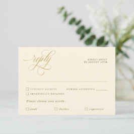 Elegante kalligrafie Cream Gouden Maaltijd Keuze RSVP Kaartje