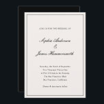 Elegante kalligrafie crème wit zwart bruiloft kaart<br><div class="desc">Elegante,  formele en stijlvolle bruiloft uitnodiging sjabloon met kalligrafie script typografie voor de namen van het paar,  crème witte achtergrond,  een elegant lijst op de voorkant en een zwarte backer. Pas het aan met uw eigen trouwinformatie.</div>