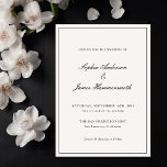 Elegante kalligrafie crème zwart Lijst bruiloft Kaart<br><div class="desc">Elegante,  formele en stijlvolle bruiloft uitnodiging sjabloon met kalligrafie script typografie voor de namen van het paar,  crème witte achtergrond,  een elegant lijst op de voorkant en een zwarte backer. Pas het aan met uw eigen trouwinformatie.</div>