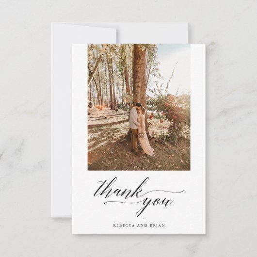 Elegante kalligrafie Custom 2 foto bruiloft Bedankkaart (Voorkant)
