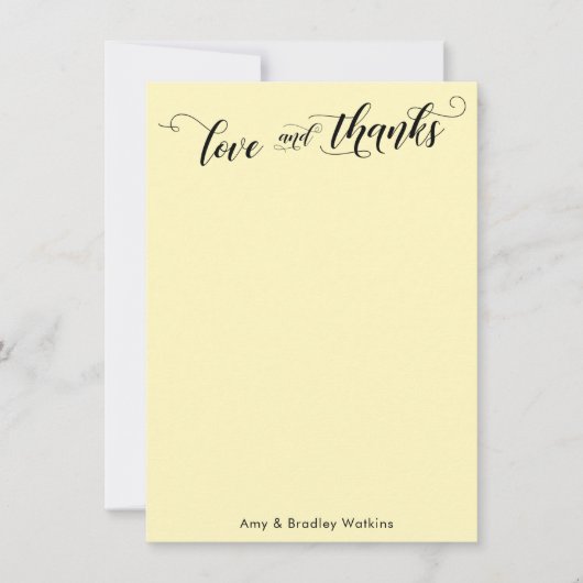 Elegante kalligrafie Dank u Bleek geel Bedankkaart (Voorkant)