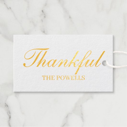 Elegante kalligrafie Dankbaar Goud Cadeaulabels (Voorkant (horizontaal))