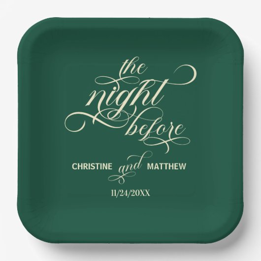 Elegante kalligrafie de avond voor de Blauwgroen b Papieren Bordje (Voorkant)