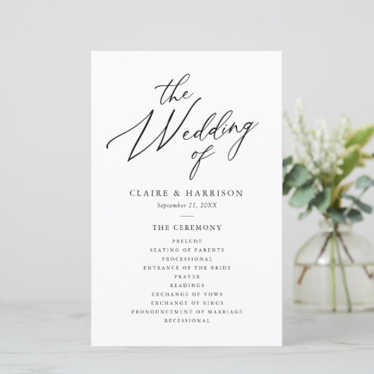Elegante kalligrafie De bruiloft van het programma (Staand voorkant)
