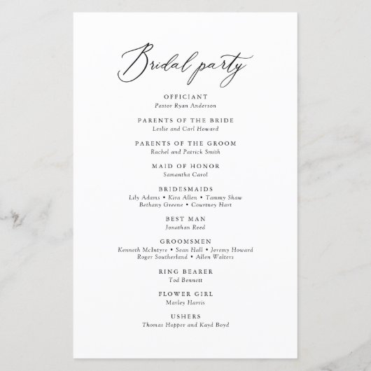 Elegante kalligrafie De bruiloft van het programma (Achterkant)