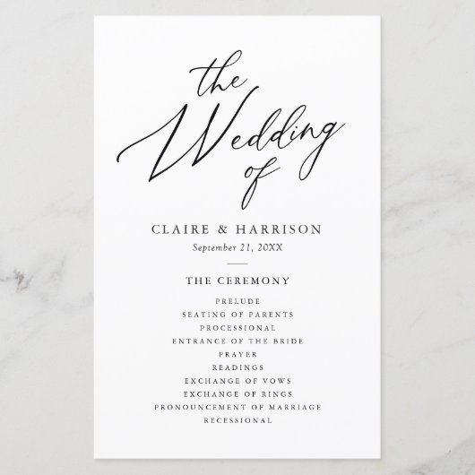 Elegante kalligrafie De bruiloft van het programma (Voorkant)