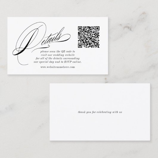 Elegante Kalligrafie Details QR Code Behuizing Kaa Visitekaartje (Voorkant / Achterkant)