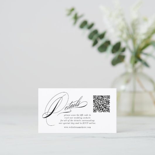 Elegante Kalligrafie Details QR Code Behuizing Kaa Visitekaartje (Staand voorkant)