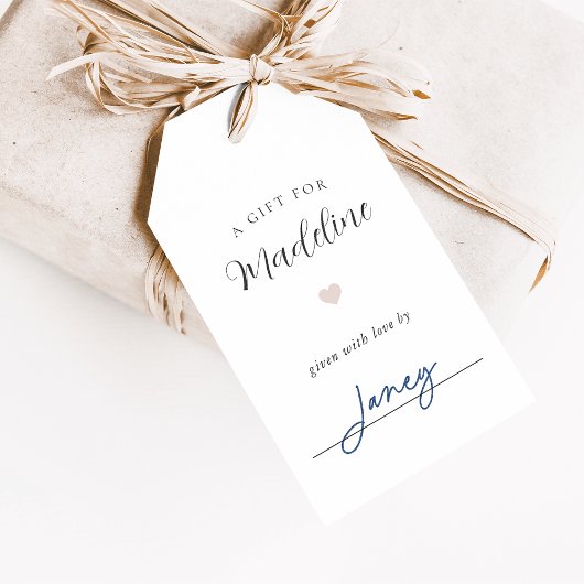 Elegante kalligrafie displaydouche cadeaulabel