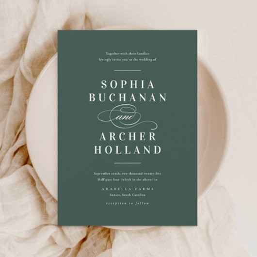 Elegante kalligrafie donkergroene bruiloft kaart