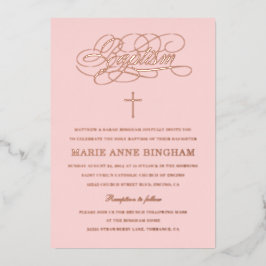 Elegante kalligrafie Doop Roze Goud Folie Uitnodiging
