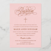 Elegante kalligrafie Doop Roze Goud  Folie Uitnodiging (Voorkant)