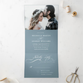 Elegante kalligrafie drievoudige bruiloft uitnodig drieluik uitnodiging