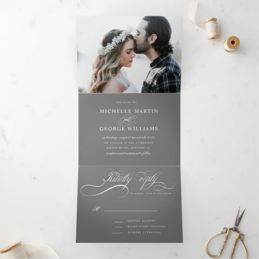 Elegante kalligrafie drievoudige bruiloft uitnodig drieluik uitnodiging (Binnen)