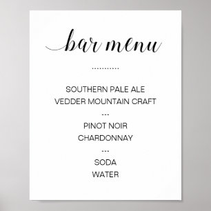 Elegante kalligrafie Drinkbar Menu Bruiloft Poster