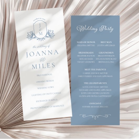 Elegante kalligrafie Dusty Blue Crest-programma